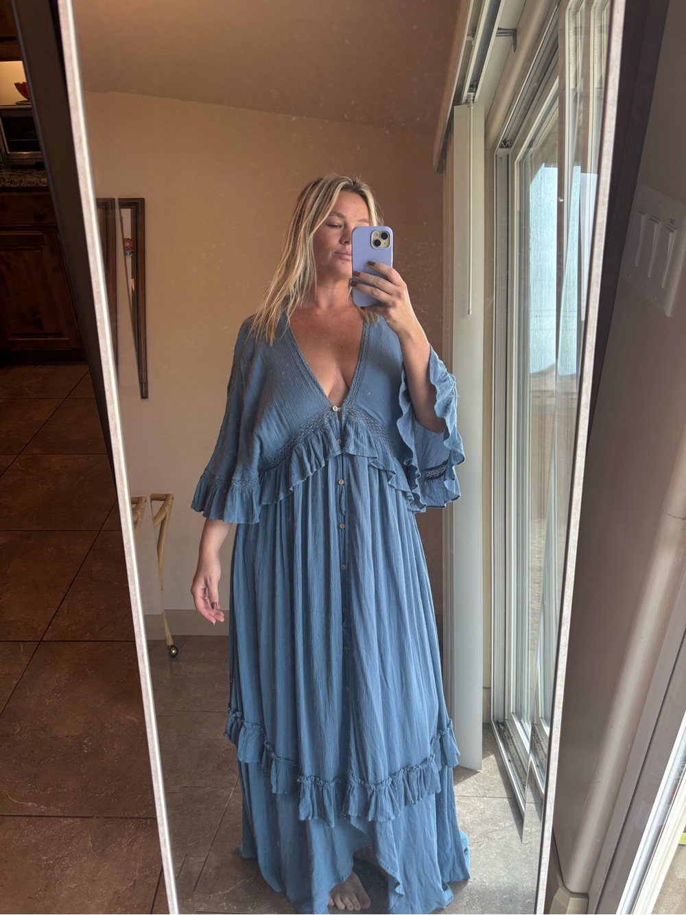 Free people Ruffled V-Neck Maxi Dress in Dusty Blue